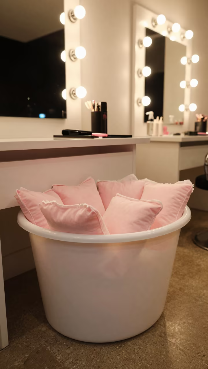 Lash Pillowcase Bin Before Night in at a salon reception counter near Weimar