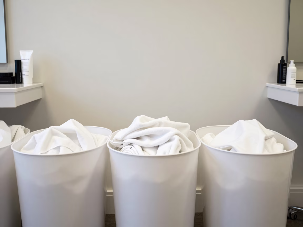 Lash Pillowcase Laundry Bin in Salford Salon in inside a salon row in Salford