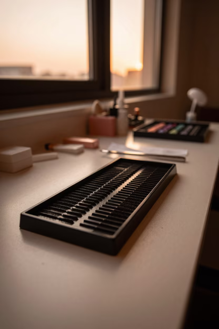 Lash Tile Tray in Jamnagar Studio Before Dusk in inside a nail studio near Jamnagar