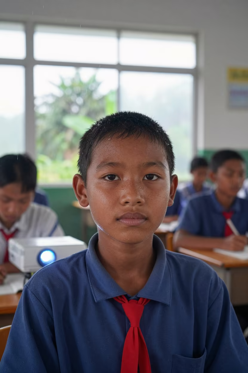 Lashio Student Face in Rainy Classroom Light in in Lashio