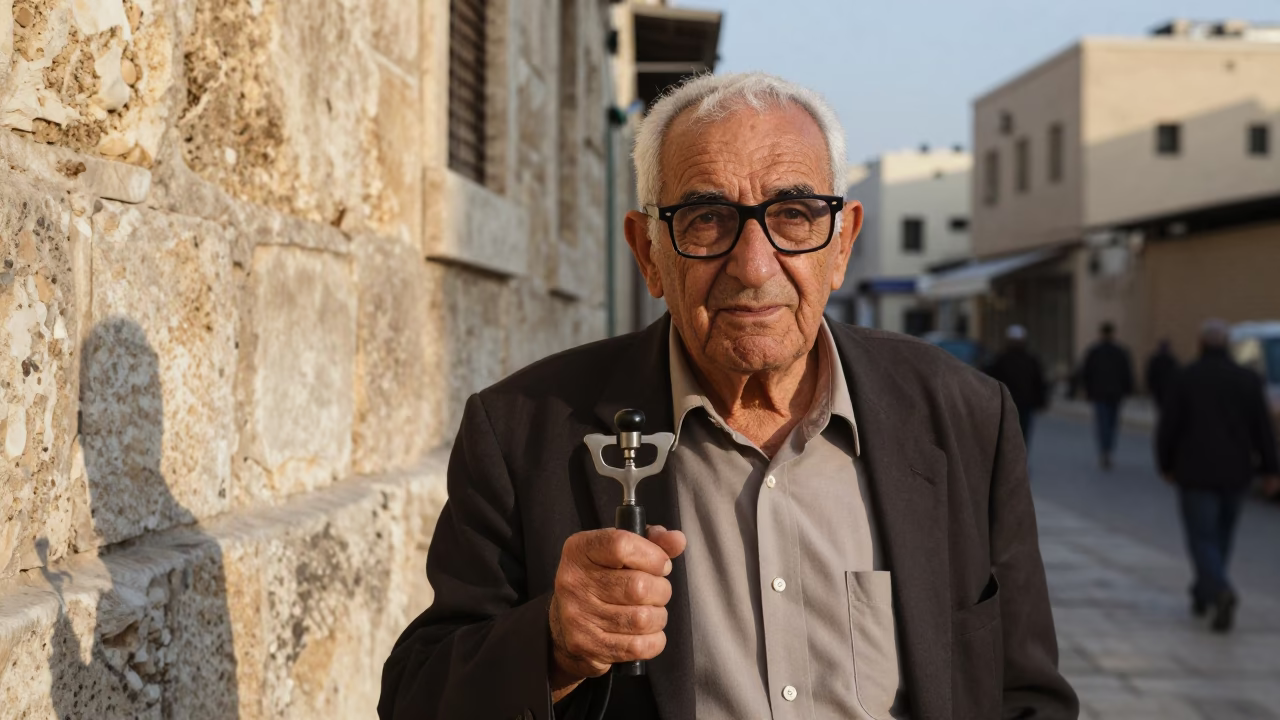 Late Afternoon Amman Street Scene with Retired Astronomer and Local Market Details in in Amman, Jordan