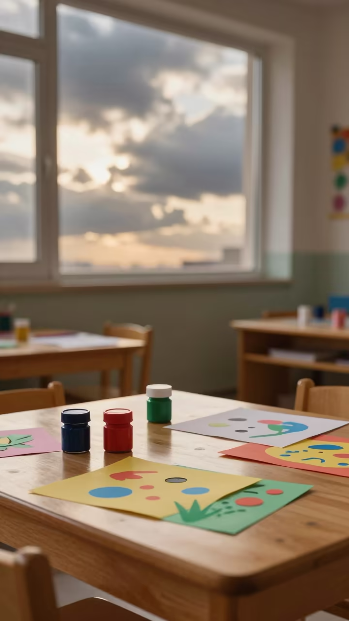 Late Afternoon Art Room in Sousse Kindergarten in in a lecture hall before the crowd arrives in Sousse