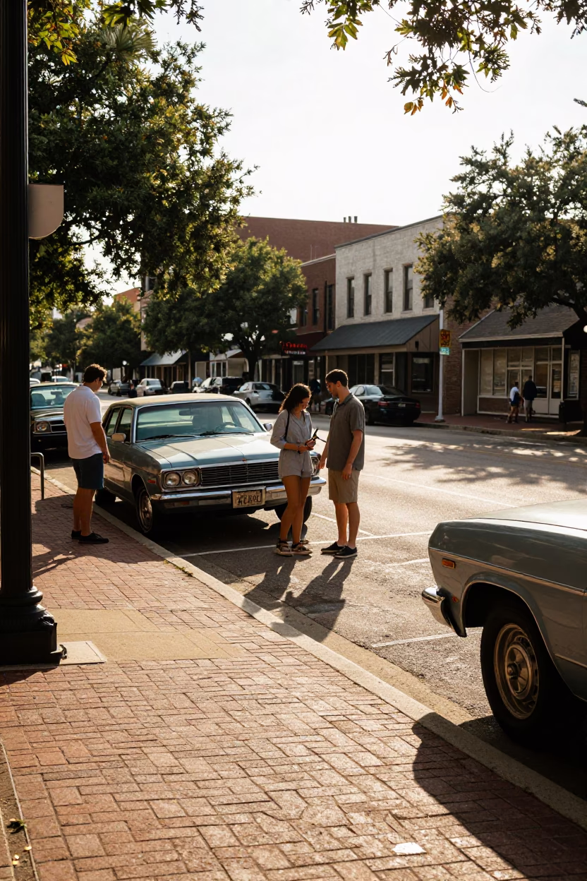 Late Afternoon Austin Texas Street Scene with Vintage Charm and Local Details in in Austin, Texas, United States