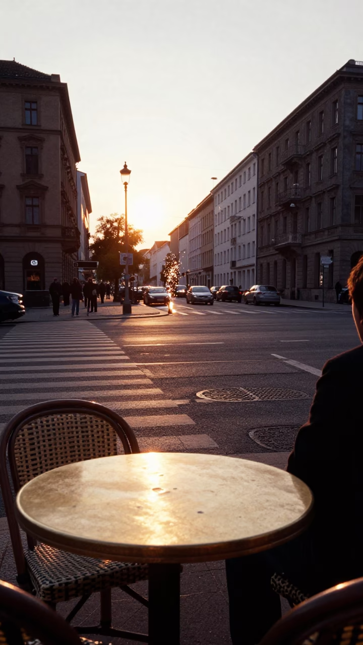 Late Afternoon Berlin Street Scene with Construction Sparks and Urban Details in in Berlin, Germany