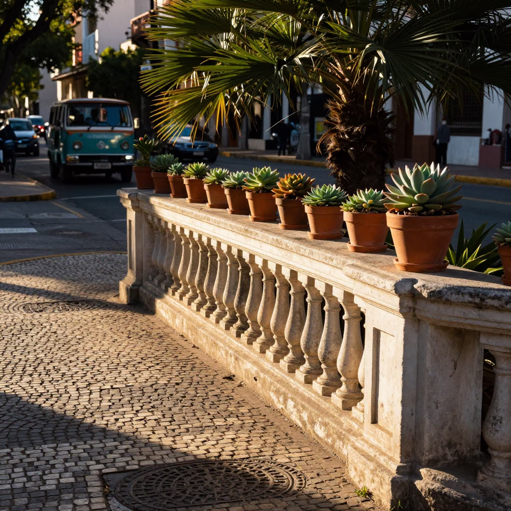 Late Afternoon Buenos Aires Street Scene with Succulents and Vintage Details in in Buenos Aires, Argentina