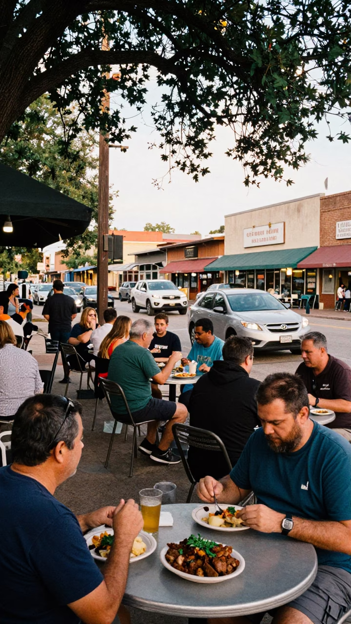 Late Afternoon Busy Austin Texas Street Scene with Local Dining and Transit in in Austin, Texas, United States