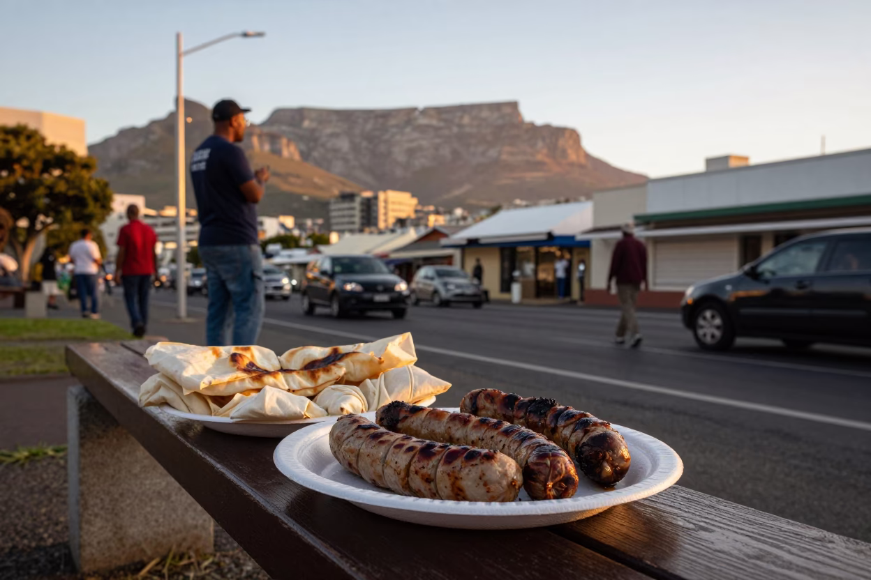 Late Afternoon Cape Town Street Scene with Braai Plate and Scrub Brush in in Cape Town, South Africa