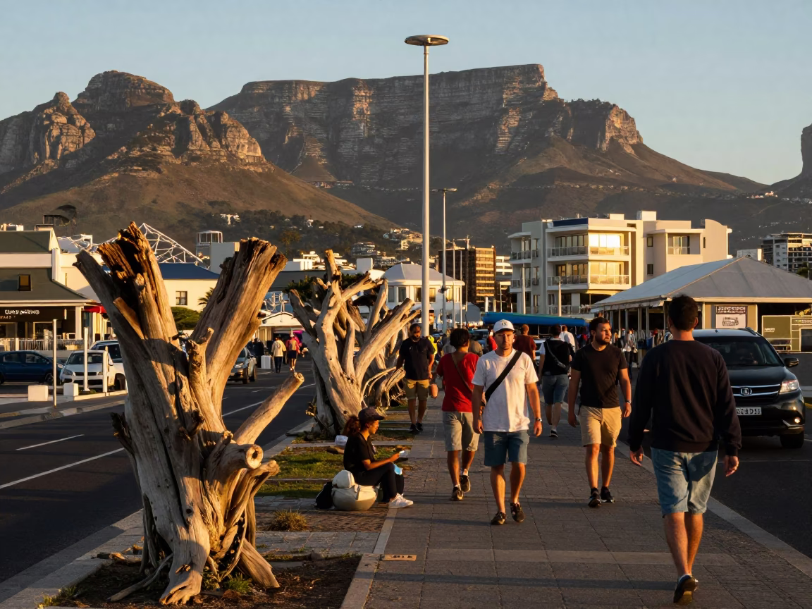 Late Afternoon Cape Town Street Scene with Driftwood and Local Commerce in in Cape Town, South Africa