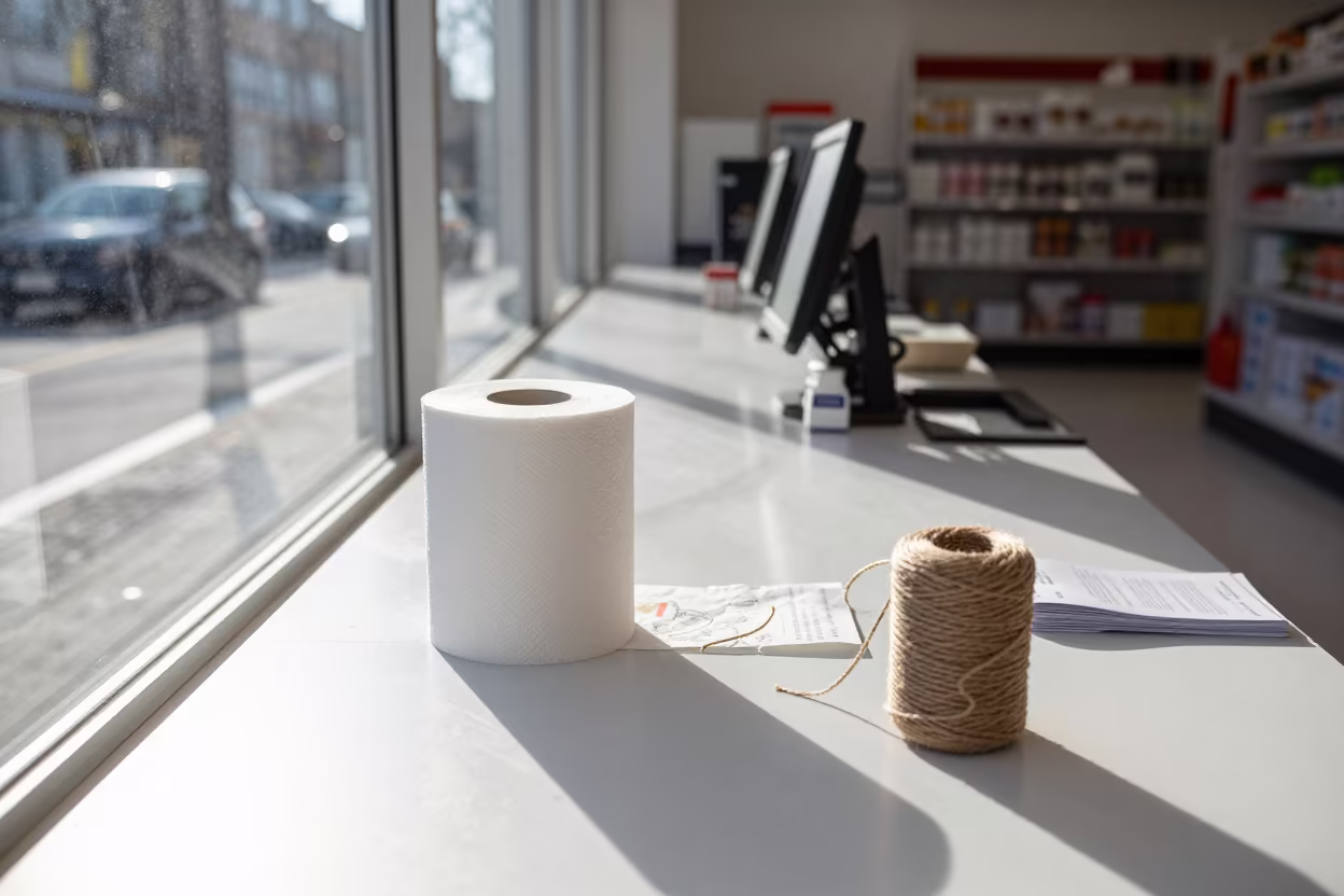 Late Afternoon Cash Wrap Counter in Plzen in inside a late-night convenience checkout near Plzeň