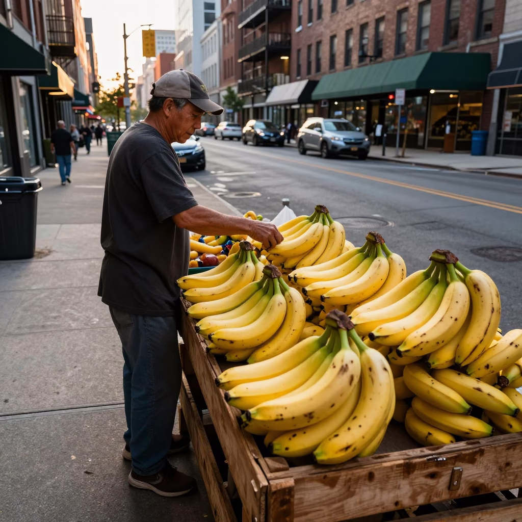Late Afternoon Chicago Street Scene with Bananas and Urban Details in in Chicago, Illinois, United States