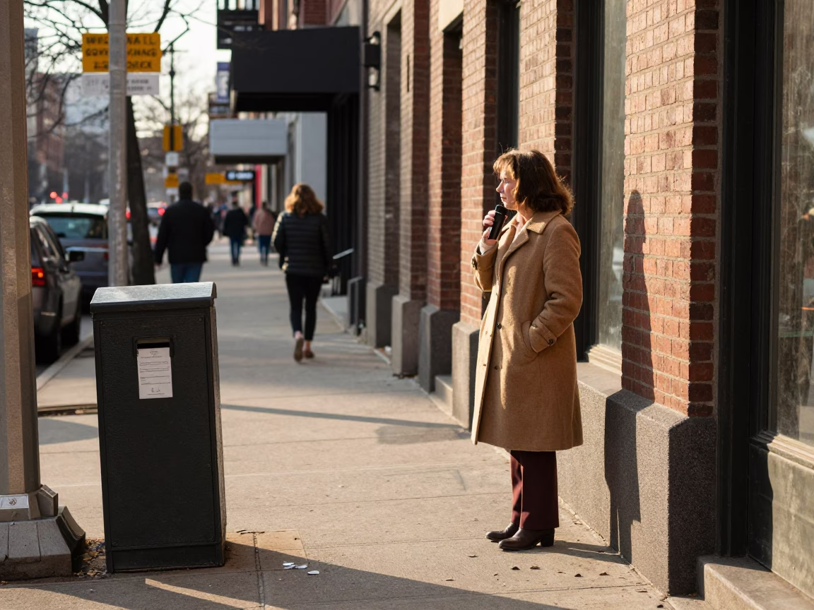 Late Afternoon Chicago Street Scene with File Box and Alarm Clock in in Chicago, Illinois, United States