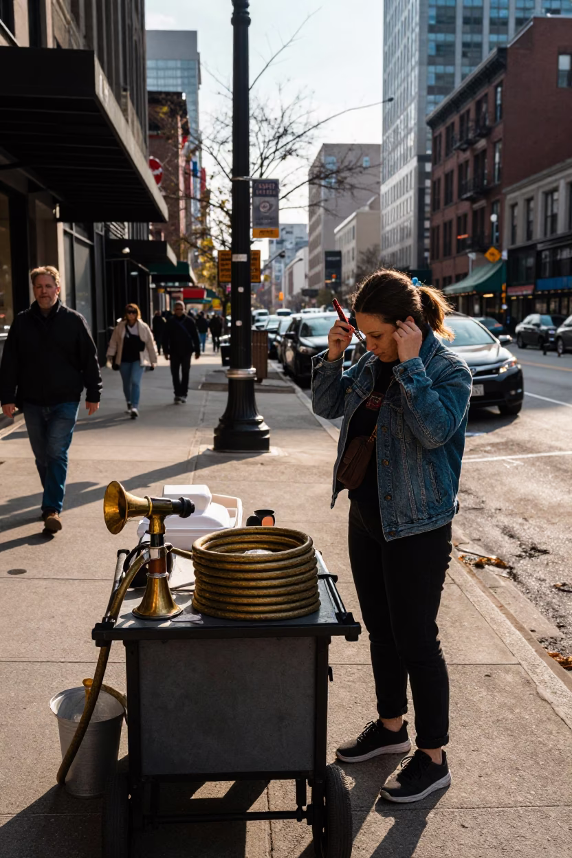 Late Afternoon Chicago Street Scene with Vintage Details and Urban Life in in Chicago, Illinois, United States