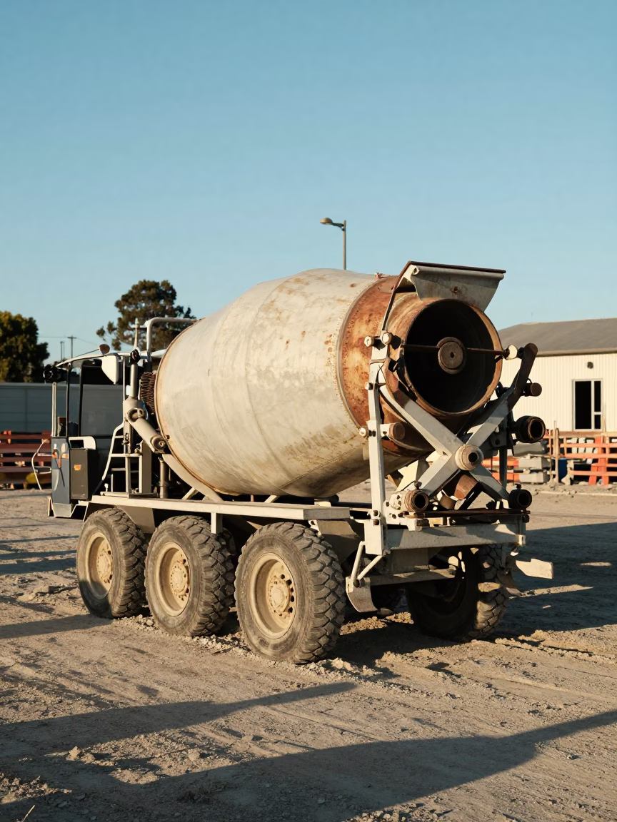 Late Afternoon Christchurch Construction Site with Cement Mixer and Harbor Breakwater View in in Christchurch, New Zealand