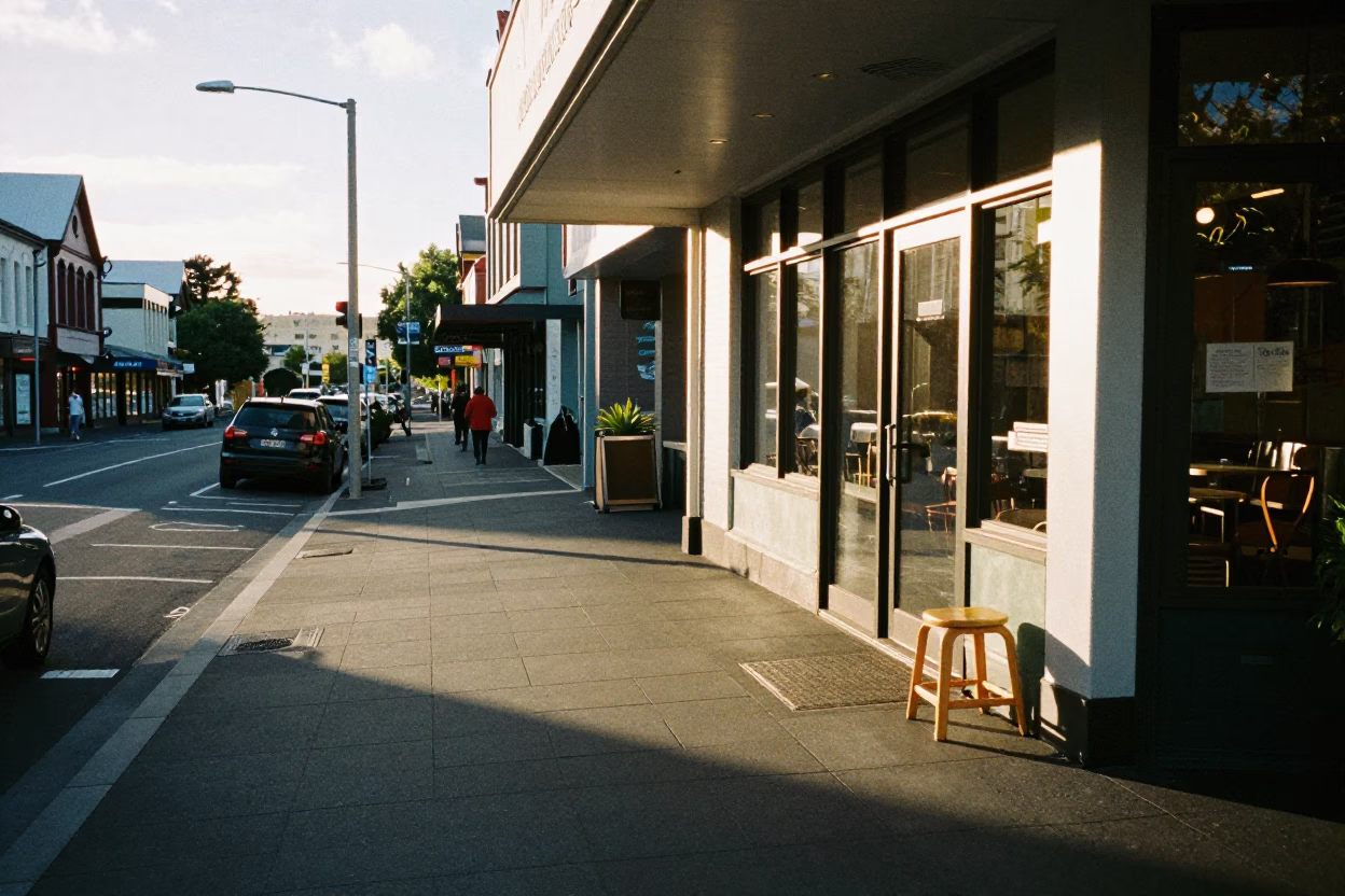 Late Afternoon Christchurch Street Scene with Sunlight and Local Details in in Christchurch, New Zealand