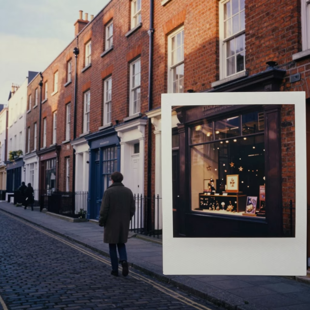 Late Afternoon Dublin Street Scene with Traditional Architecture and Urban Life in in Dublin, Ireland
