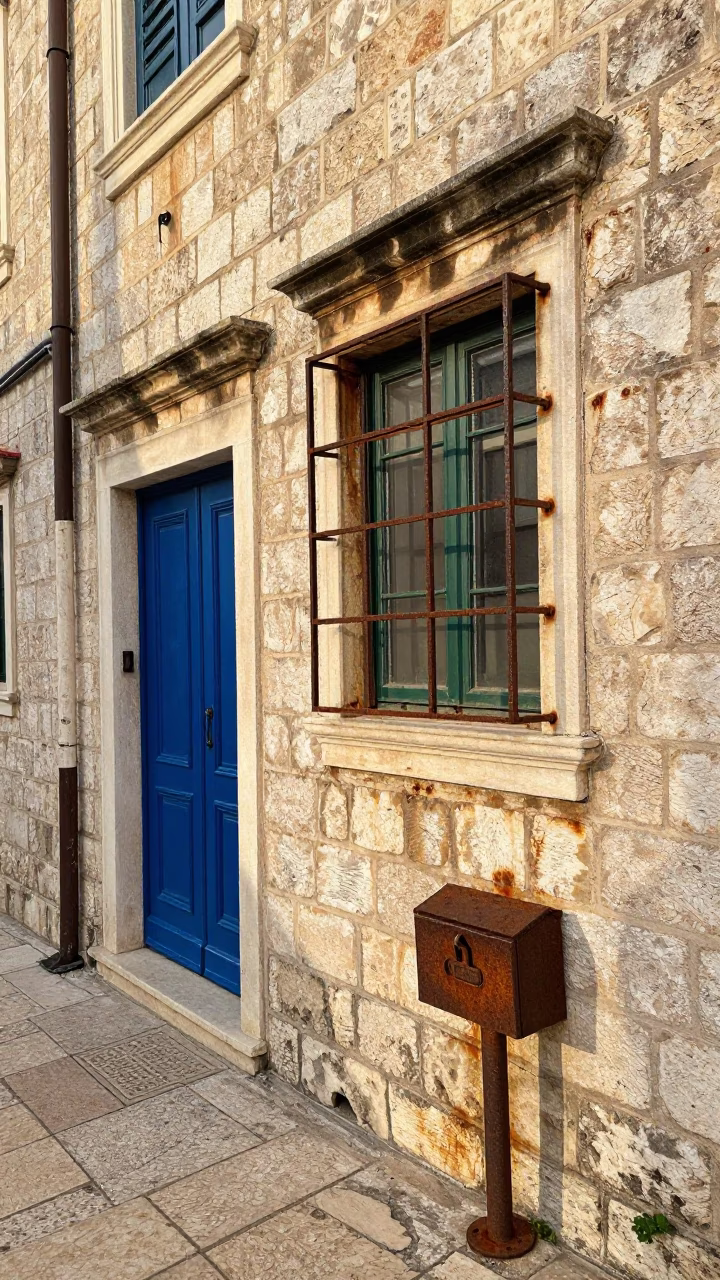 Late Afternoon Dubrovnik Street Scene with Rust and Lockbox Details in in Dubrovnik, Croatia
