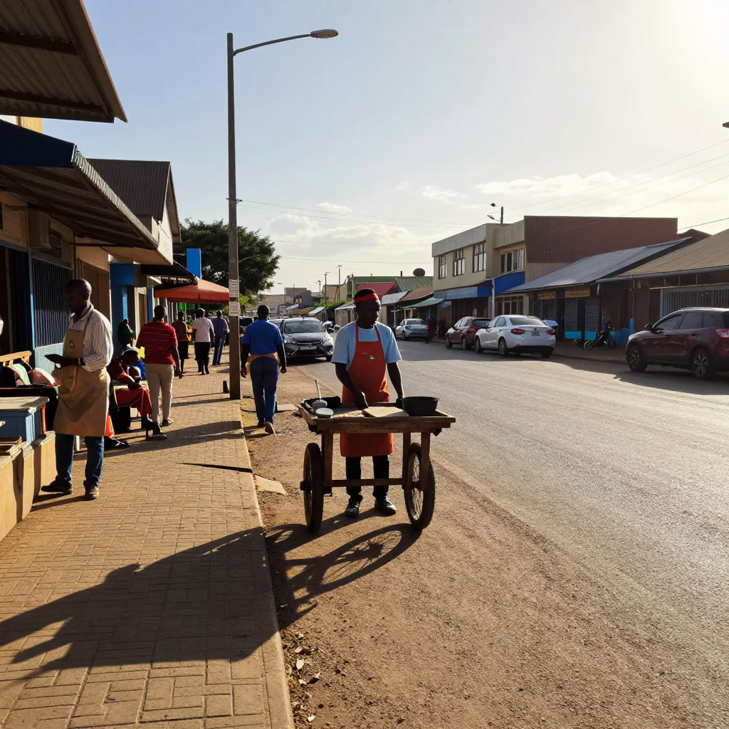 Late Afternoon Durban Street Scene with Aprons and Local Market Activity in South Africa in in Durban, South Africa