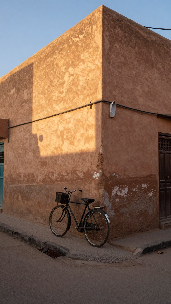 Late Afternoon Fez Morocco Street Scene with Bicycle and Traditional Architecture in in Fez, Morocco
