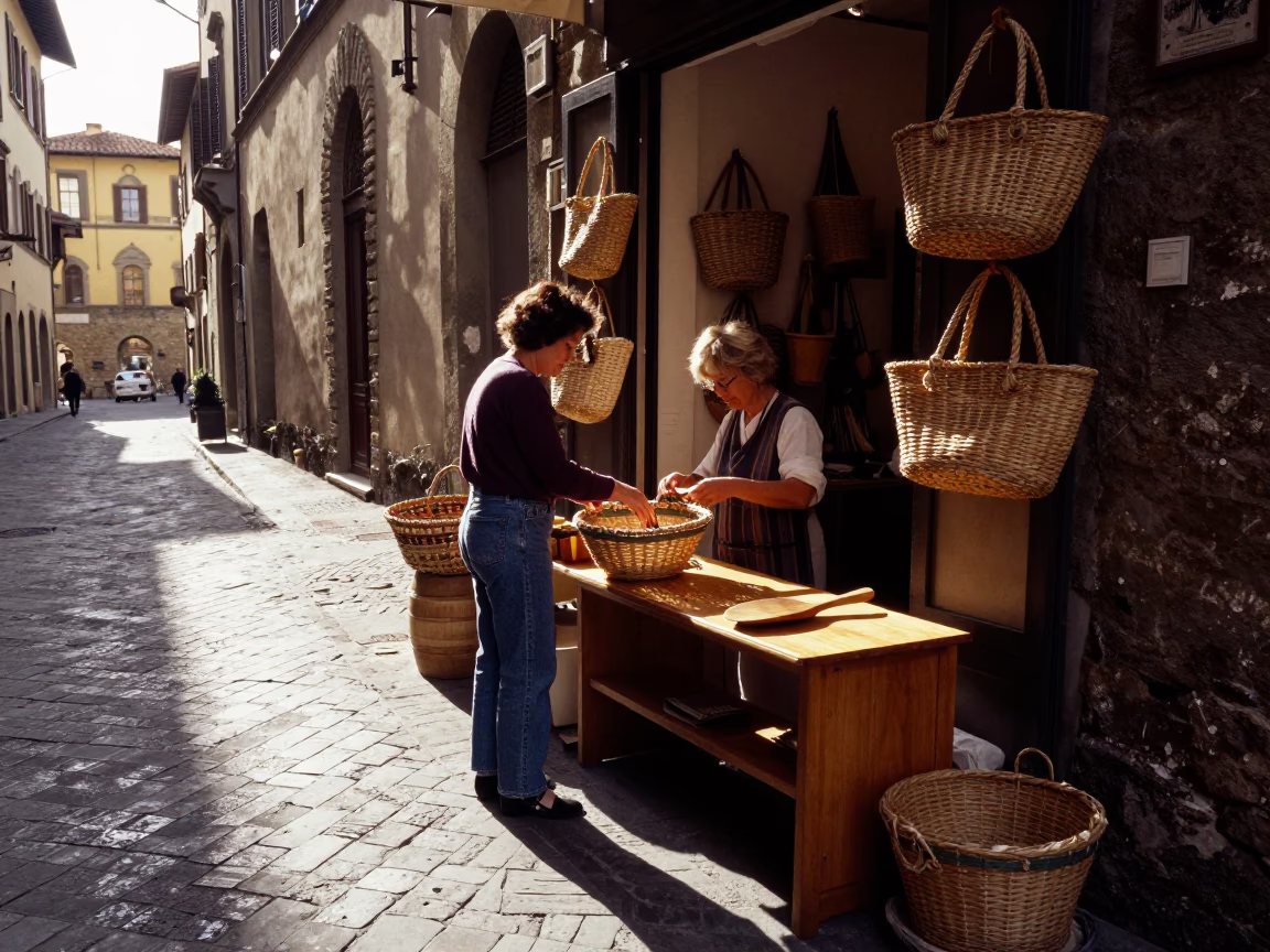 Late Afternoon Florence Street Scene with Local Artisan and Everyday Objects in in Florence, Italy