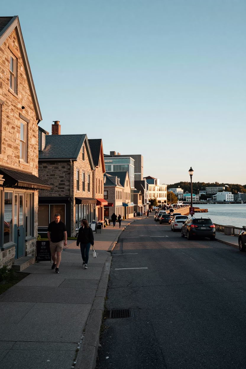 Late Afternoon Halifax Nova Scotia Waterfront Street Scene with Historic Architecture in in Halifax, Nova Scotia, Canada