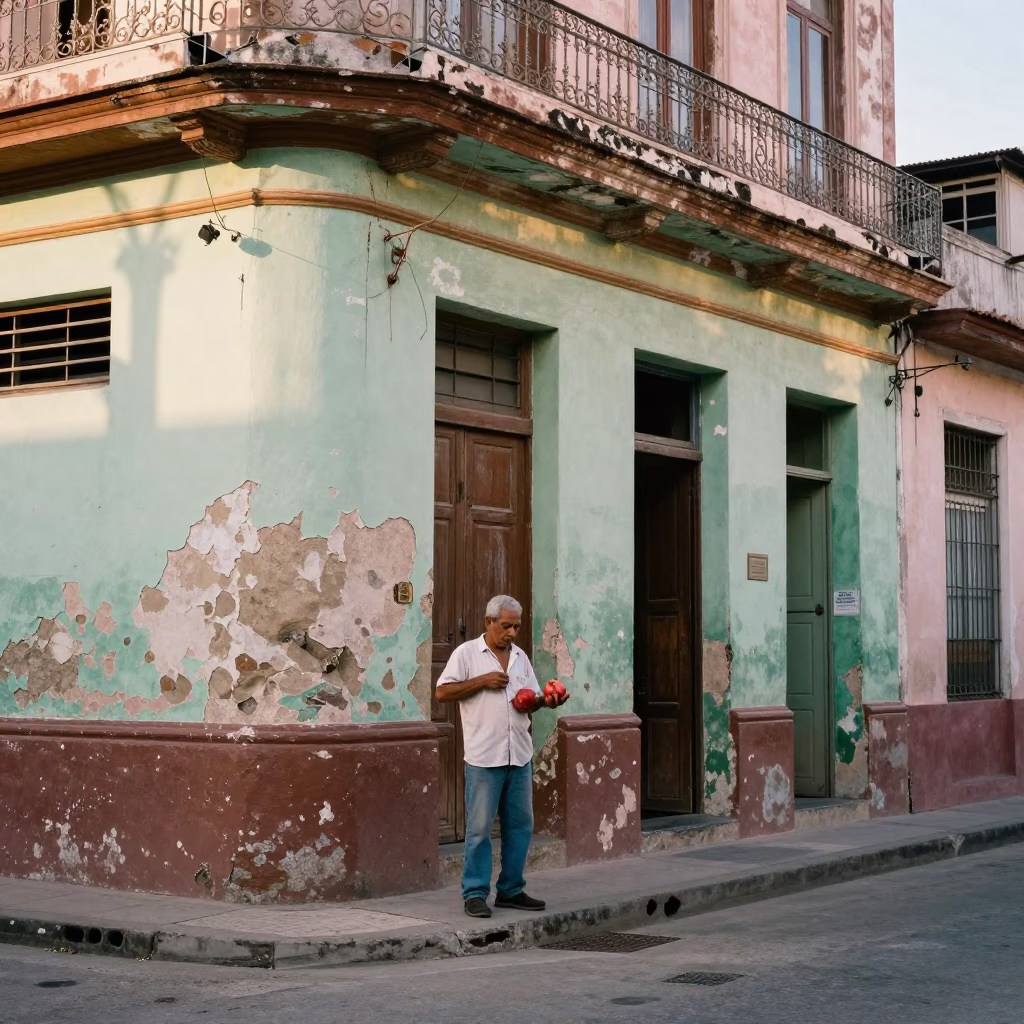 Late Afternoon Havana Cuba Street Scene with Peeling Paint and Local Life in in Havana, Cuba