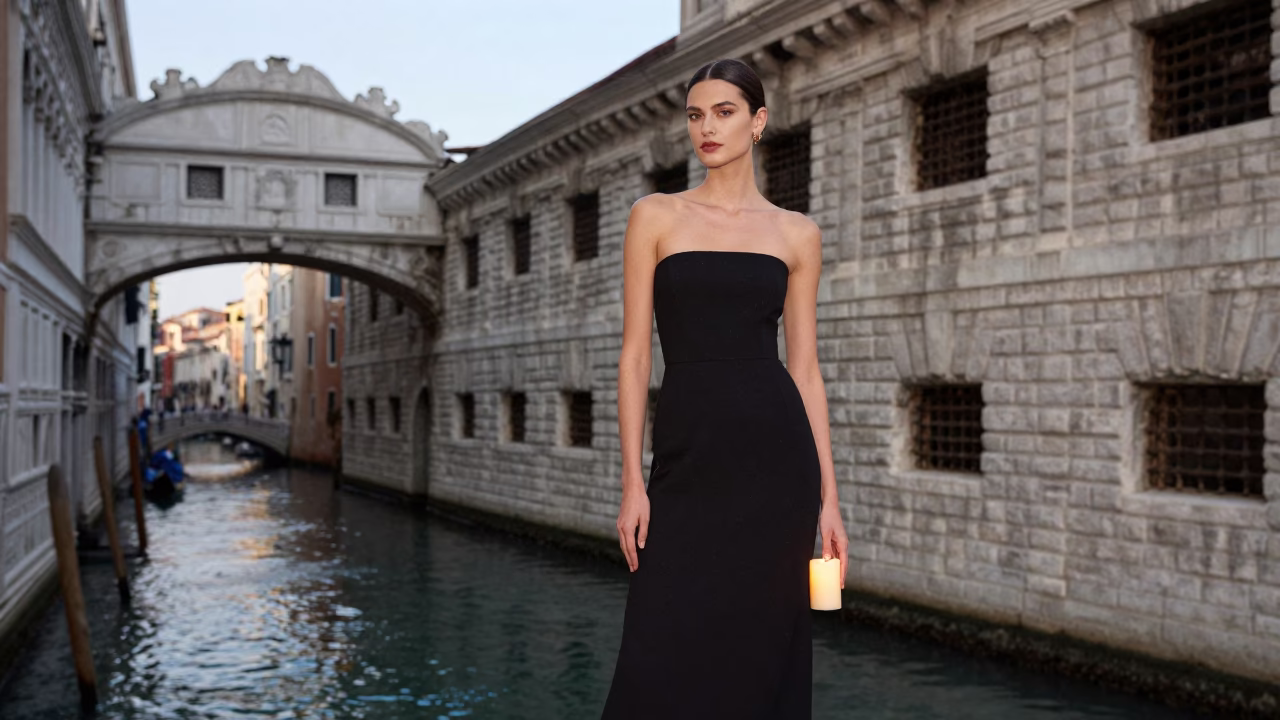 Late Afternoon High Fashion Portrait in Venice Italy with Taper Candle Detail in in Venice, Italy