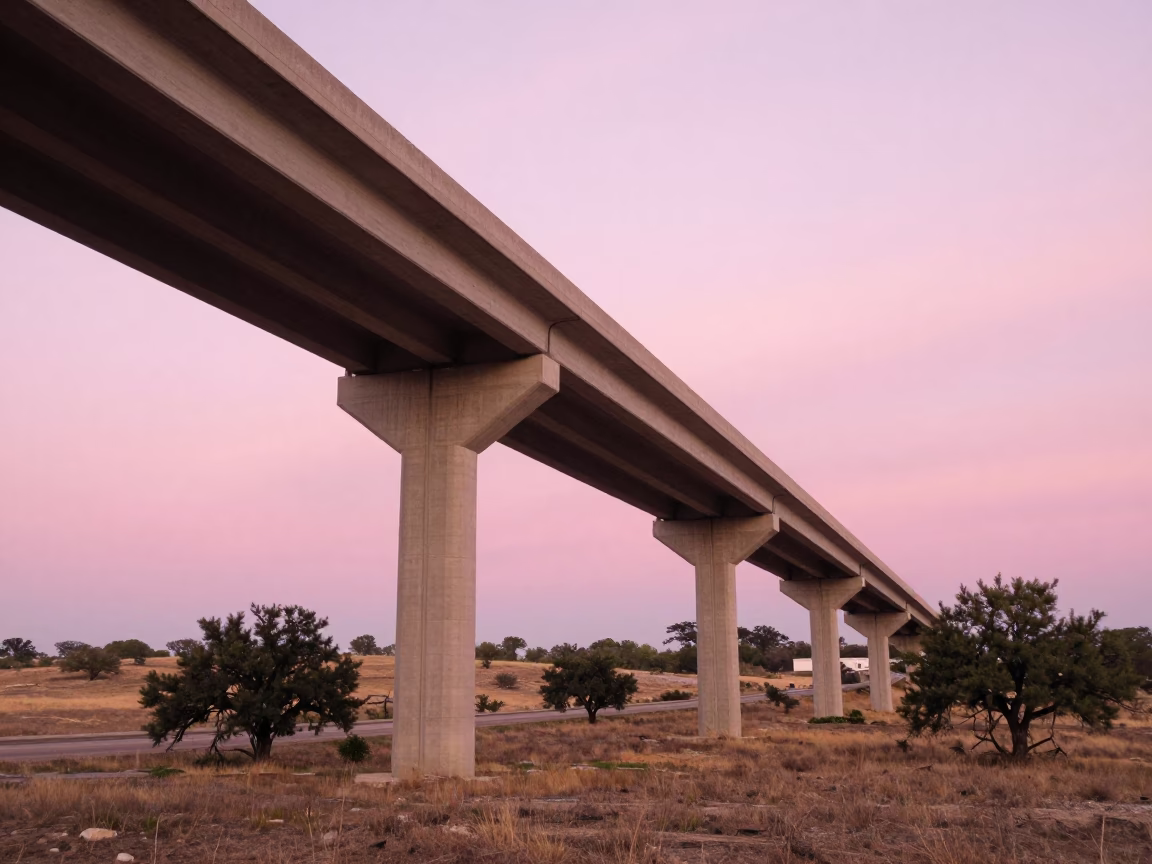 Late Afternoon Highway Flyover Stack Cutting Across Pink Evening Sky in Austin Texas in in Austin, Texas, United States
