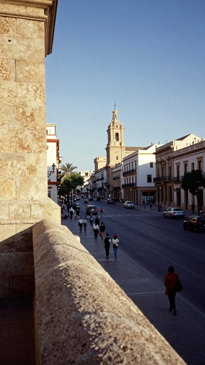 Late Afternoon Horizon Shot of Valencia Spain Street Scene with Amulet Detail in in Valencia, Spain