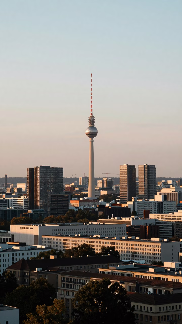 Late Afternoon Horizon View of Berlin Germany Cityscape with Urban Street Details in in Berlin, Germany