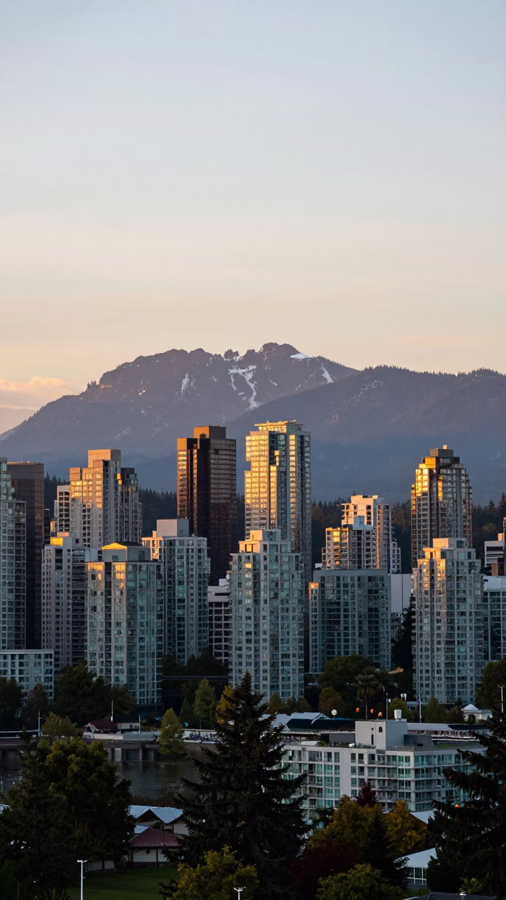 Late Afternoon Horizon View of Vancouver British Columbia Skyline and Mountains in in Vancouver, British Columbia, Canada