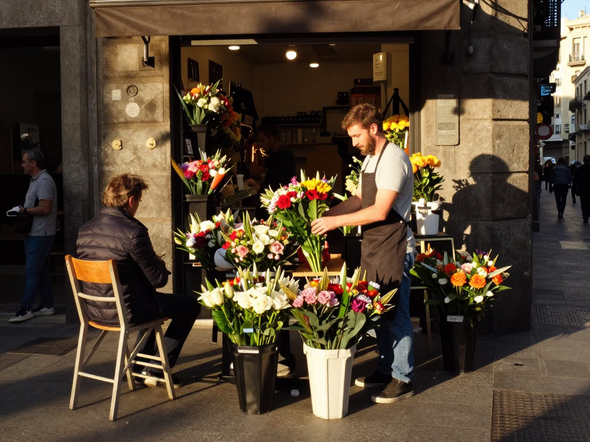 Late Afternoon in Barcelona at Clear Late-afternoon Light in in Barcelona, Spain