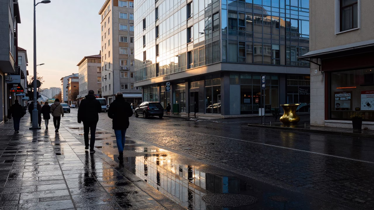 Late Afternoon Istanbul Street Scene with Reflections and Brass Details in in Istanbul, Turkey