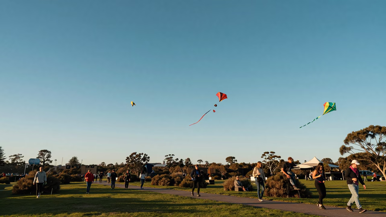 Late Afternoon Kite Festival at Kings Park Perth Western Australia Sky in in Perth, Western Australia, Australia
