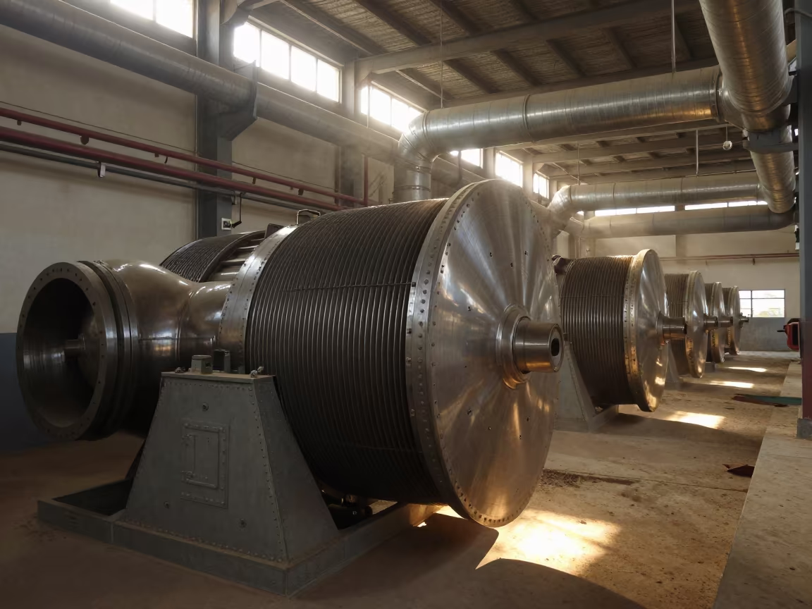 Late Afternoon Light in Hydroelectric Turbine Hall in on a factory floor near Mohali