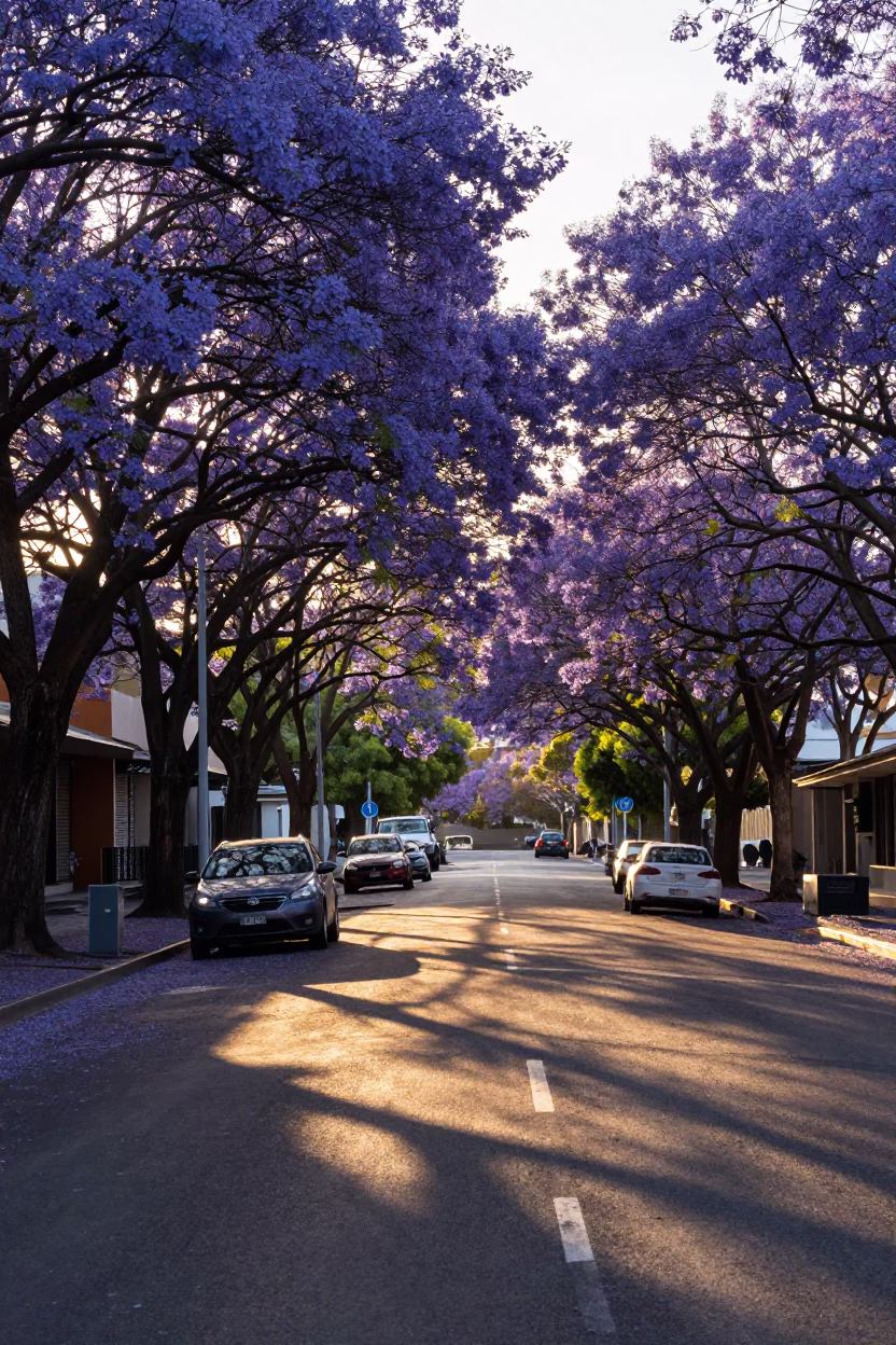Late Afternoon Light on Adelaide's Jacaranda Lined Boulevard in South Australia in in Adelaide, South Australia, Australia