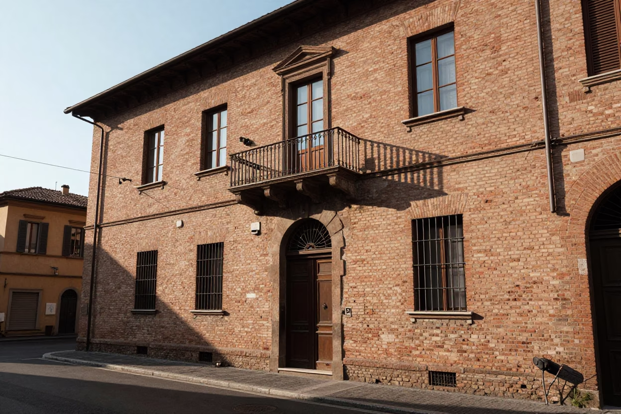 Late Afternoon Light on Brick Facade in Bologna in in Bologna, Italy