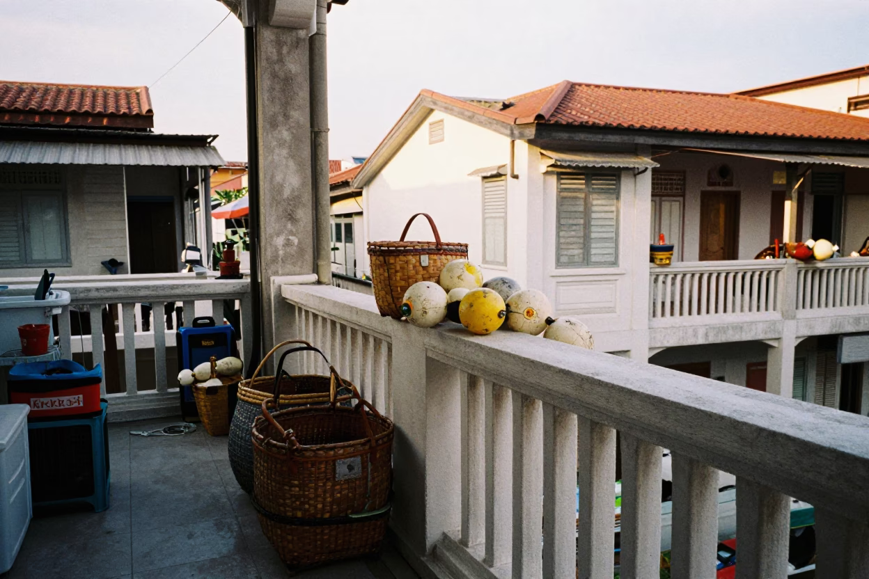 Late Afternoon Light on Cluttered Balcony in Singapore in in Singapore, Singapore