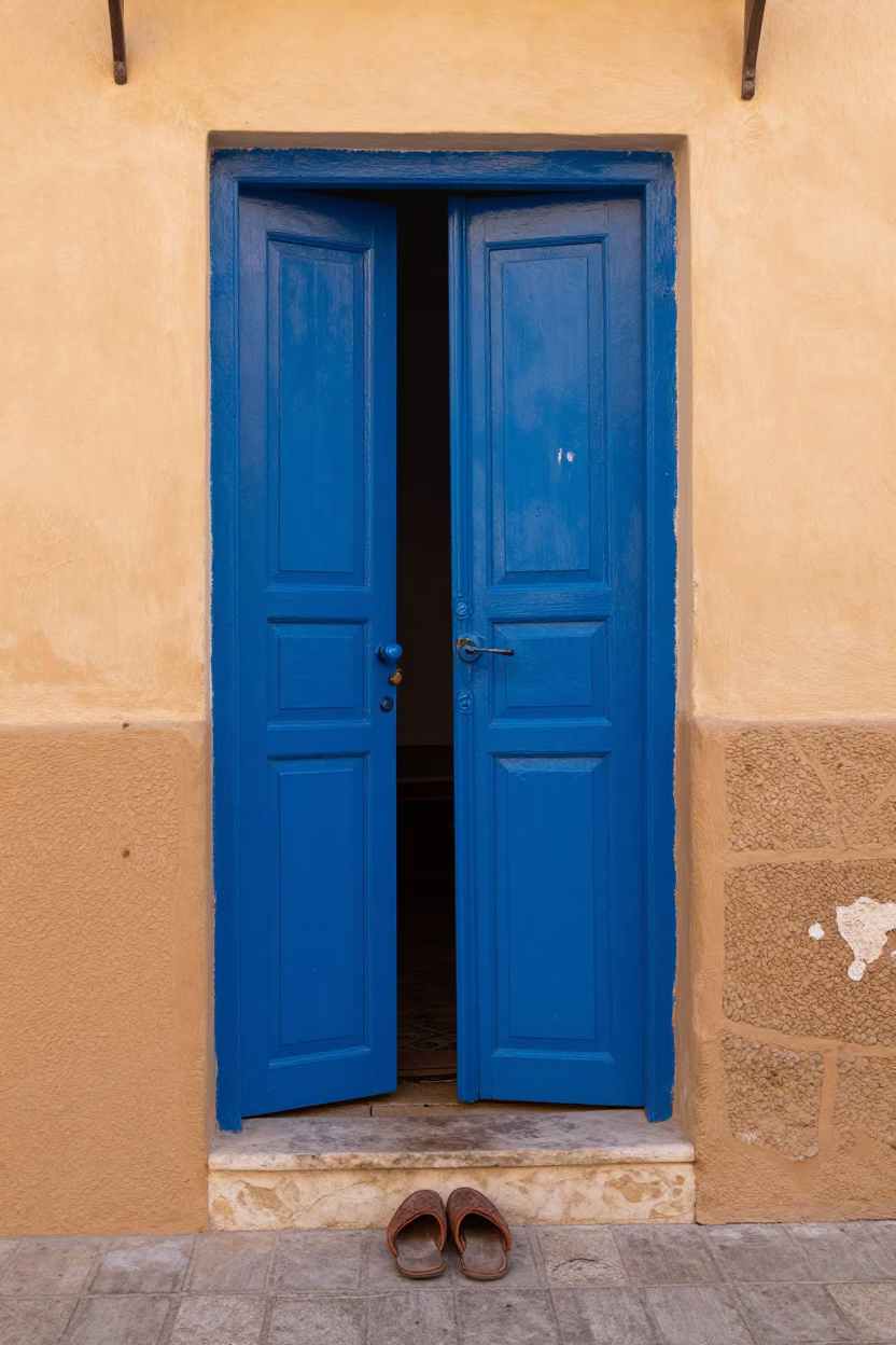 Late Afternoon Light on Colorful Doorway in Essaouira in in Essaouira, Morocco