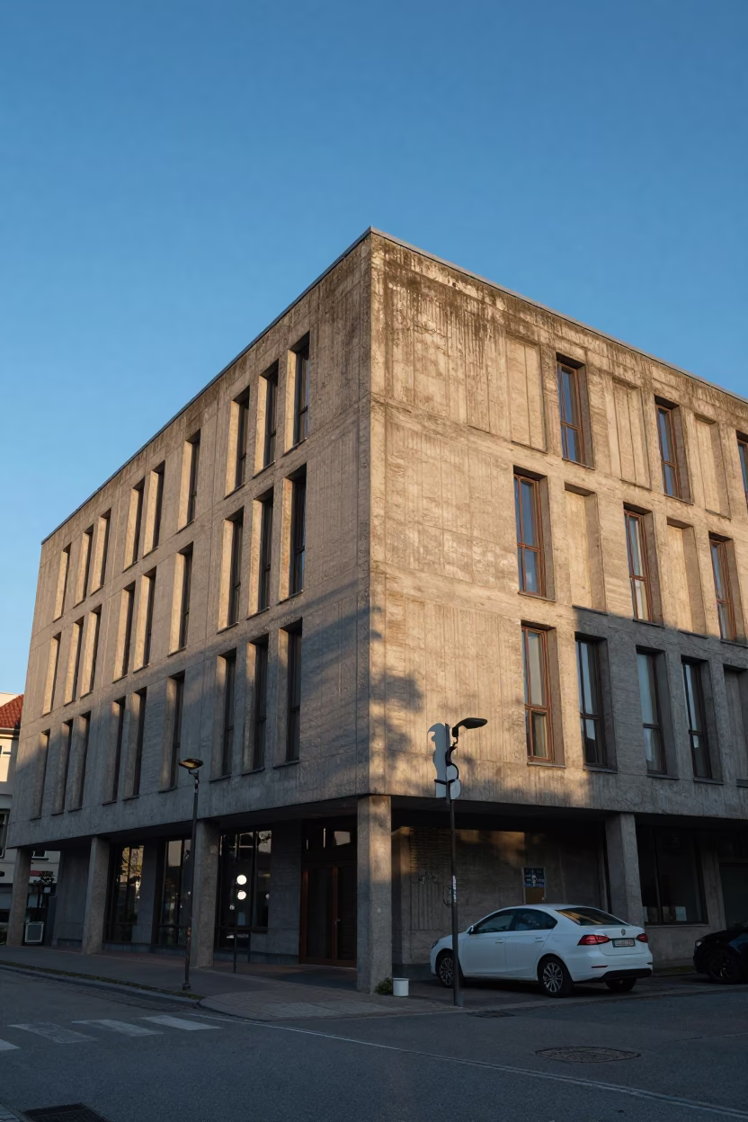 Late Afternoon Light on Concrete Brutalist University Building in Bergen Norway in in Bergen, Norway
