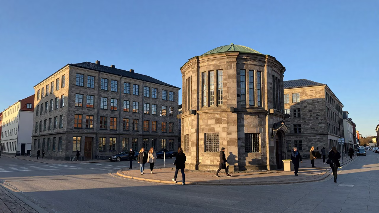 Late Afternoon Light on Copenhagen Street with Stone Observatory Hilltop View in in Copenhagen, Denmark