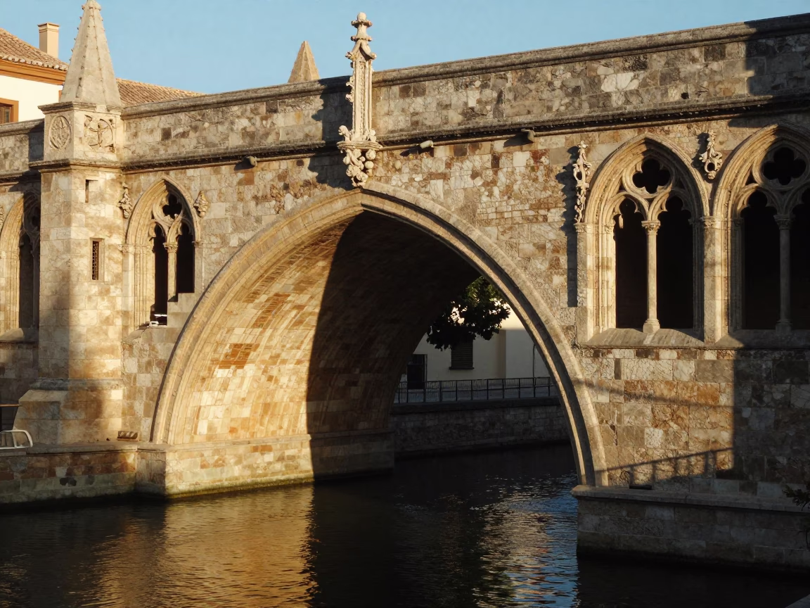 Late Afternoon Light on Gothic Stone Bridge in Valencia Spain in in Valencia, Spain