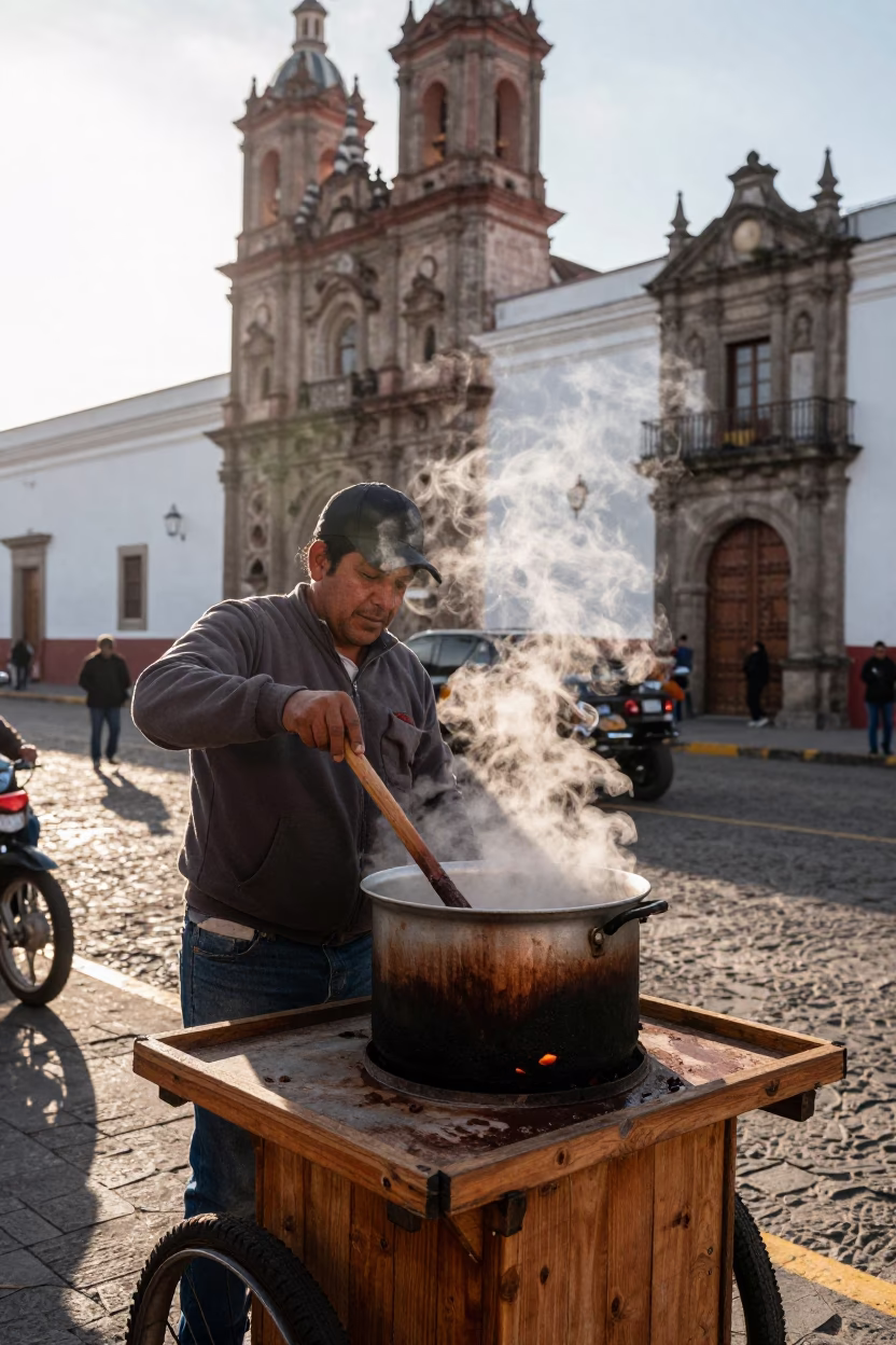Late Afternoon Light on Hot Chocolate in Quito in in Quito, Ecuador