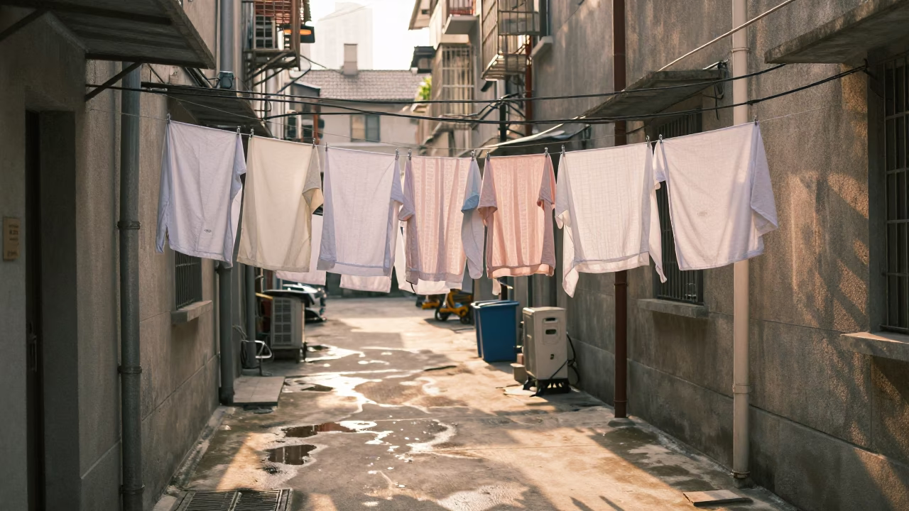 Late Afternoon Light on Laundry Drying in Shanghai in in Shanghai, China