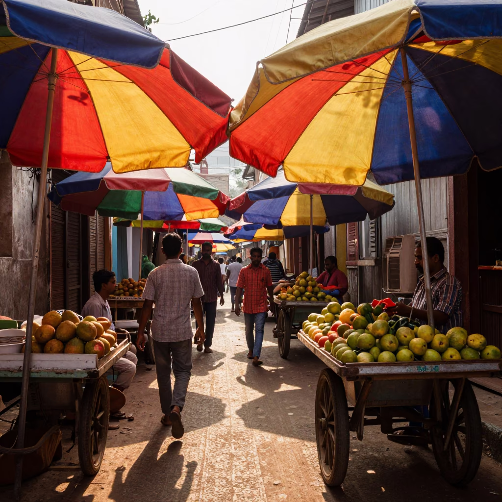Late Afternoon Light on Sunlit Alleyway in Kochi in in Kochi, India