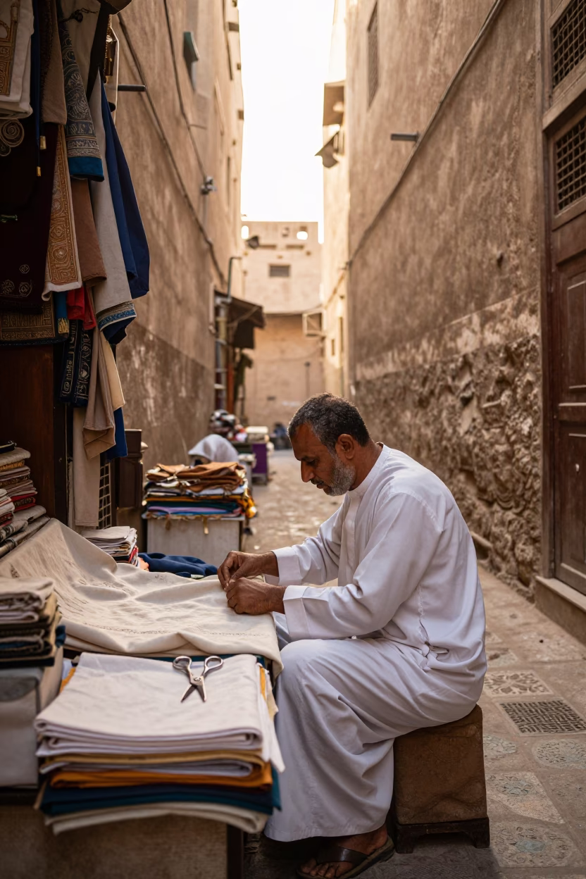 Late Afternoon Light on Tailor in in Luxor, Egypt