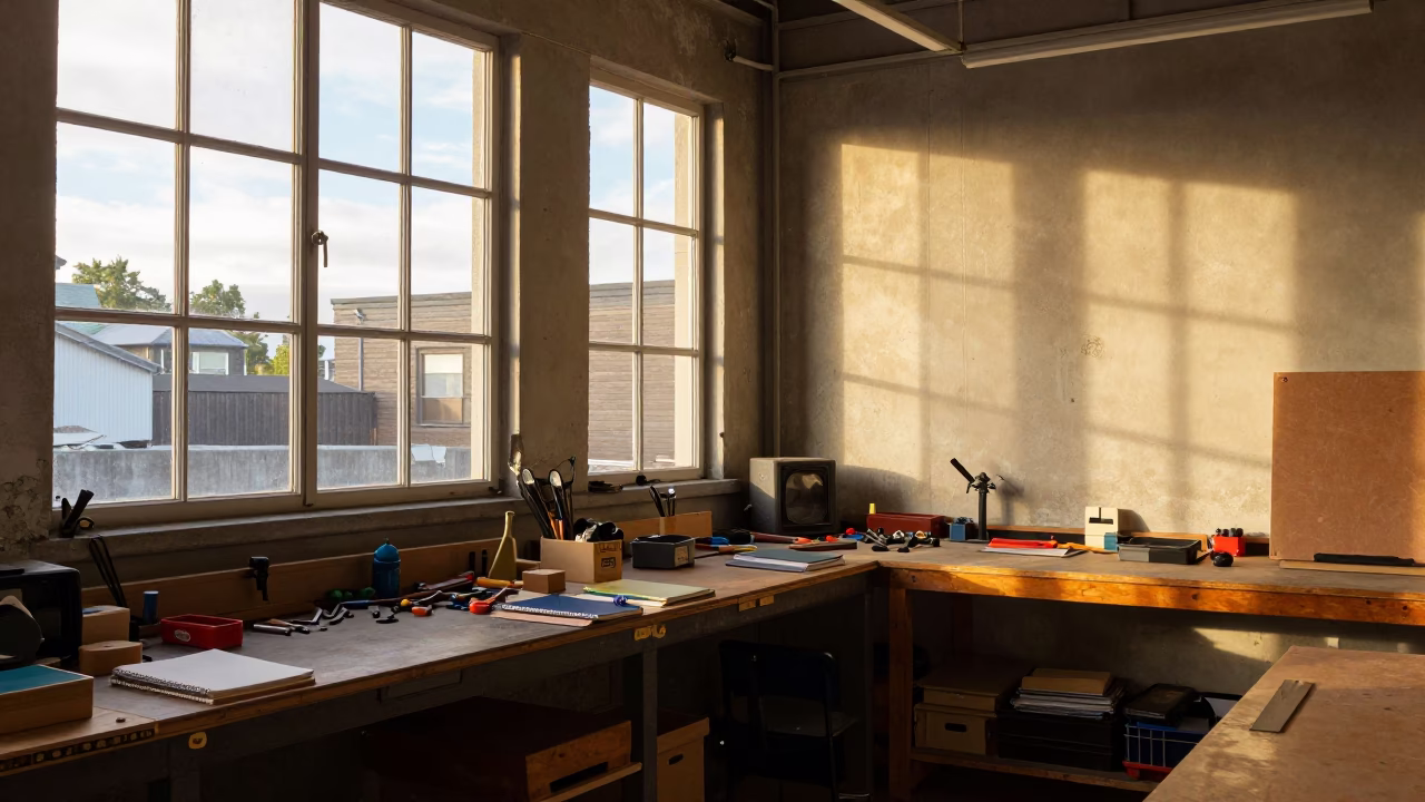 Late Afternoon Light on Workbench in Christchurch in in Christchurch, New Zealand