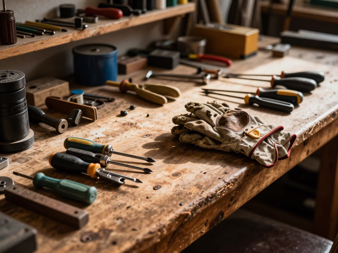 Late Afternoon Light on Workbench in Stockholm in in Stockholm, Sweden