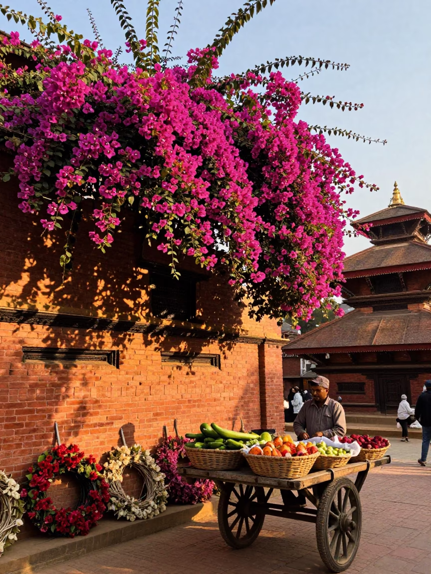Late Afternoon Light on Wreaths in Kathmandu in in Kathmandu, Nepal