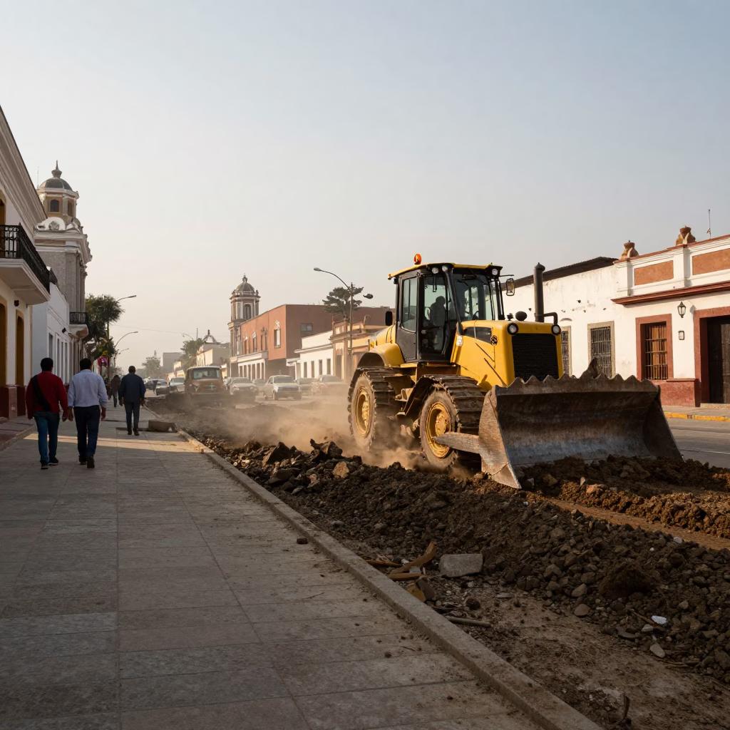 Late Afternoon Lima Peru Street Scene with Construction and Vintage Details in in Lima, Peru