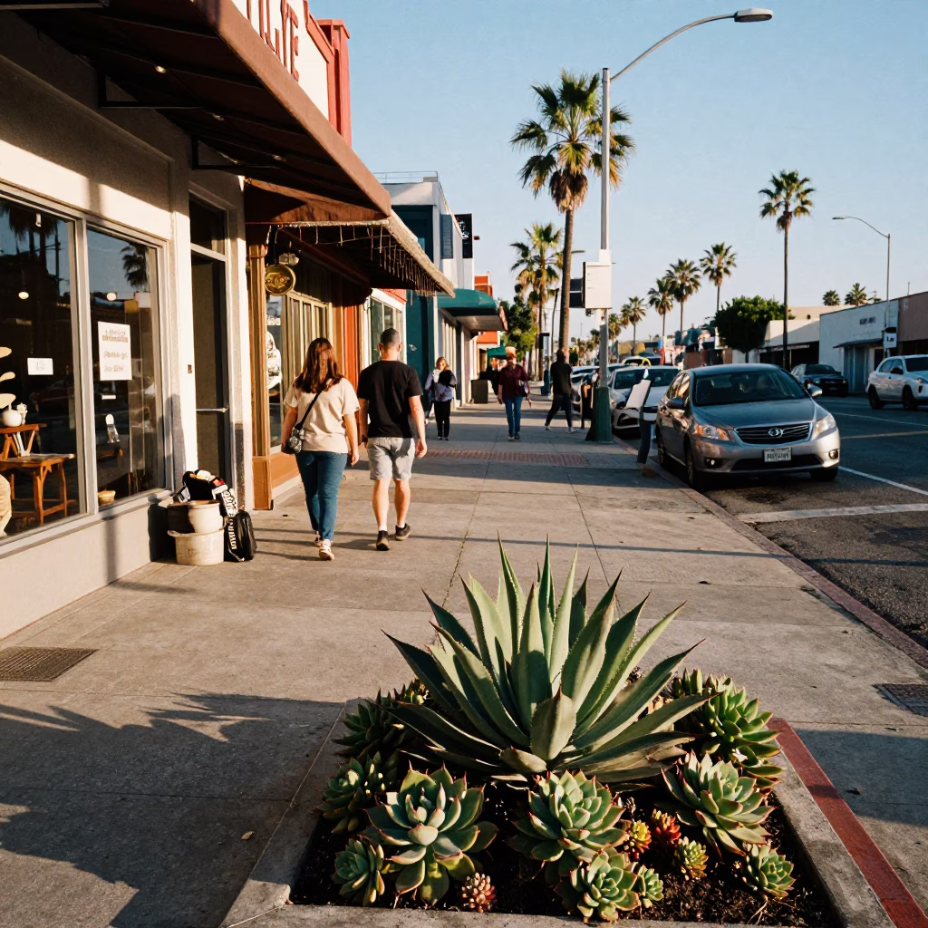 Late Afternoon Los Angeles Street Scene with Succulents and Urban Details in in Los Angeles, California, United States